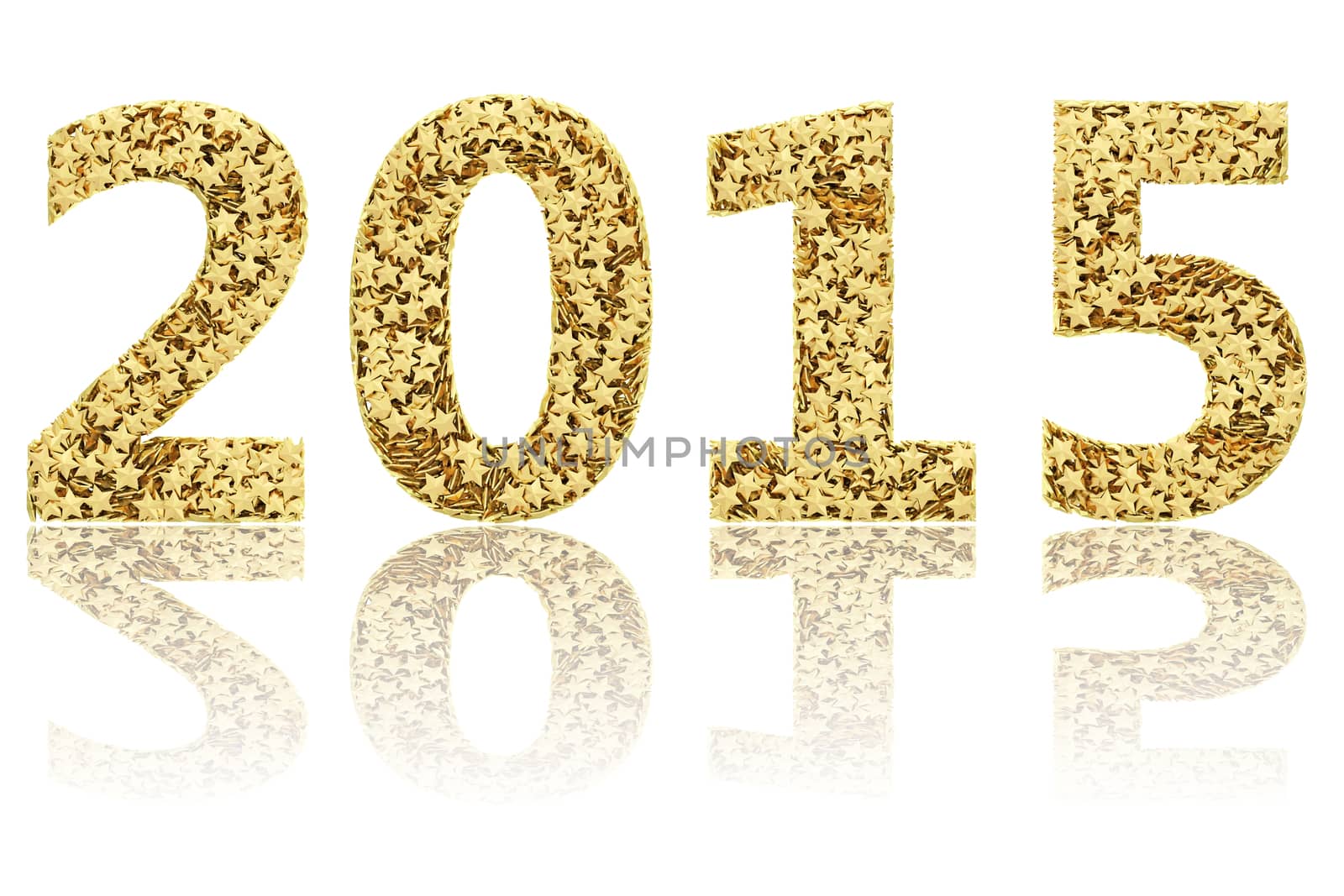 2015 digits composed of small golden stars on glossy white background by oneo