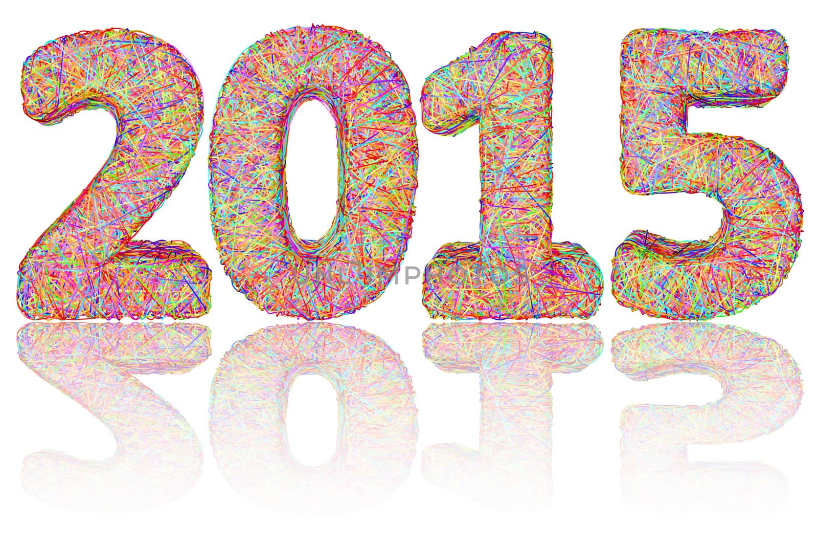 2015 digits composed of colorful stripes on glossy white background. High resolution 3D image
