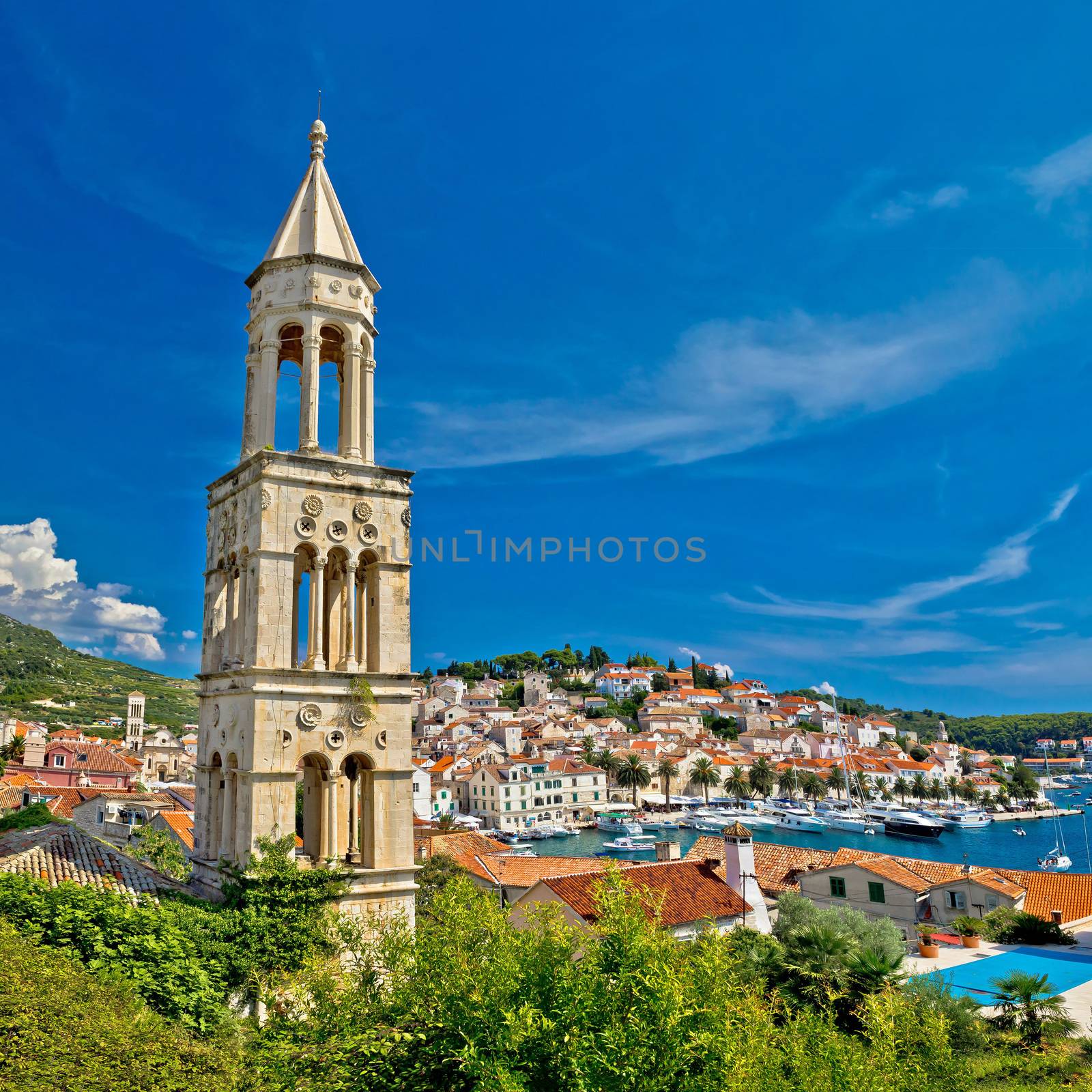 Island town of Hvar waterfront in Dalmatia, Croatia