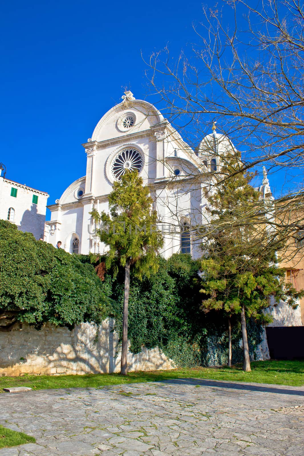 Sibenik cathedral UNESCO world heritage site vertical view, Dalmatia, Croatia