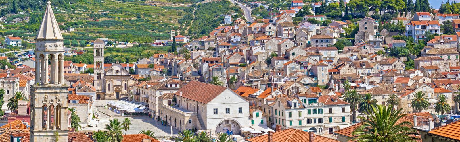 Old island town of Hvar architecture panoramic view, Dalmatia, Croatia