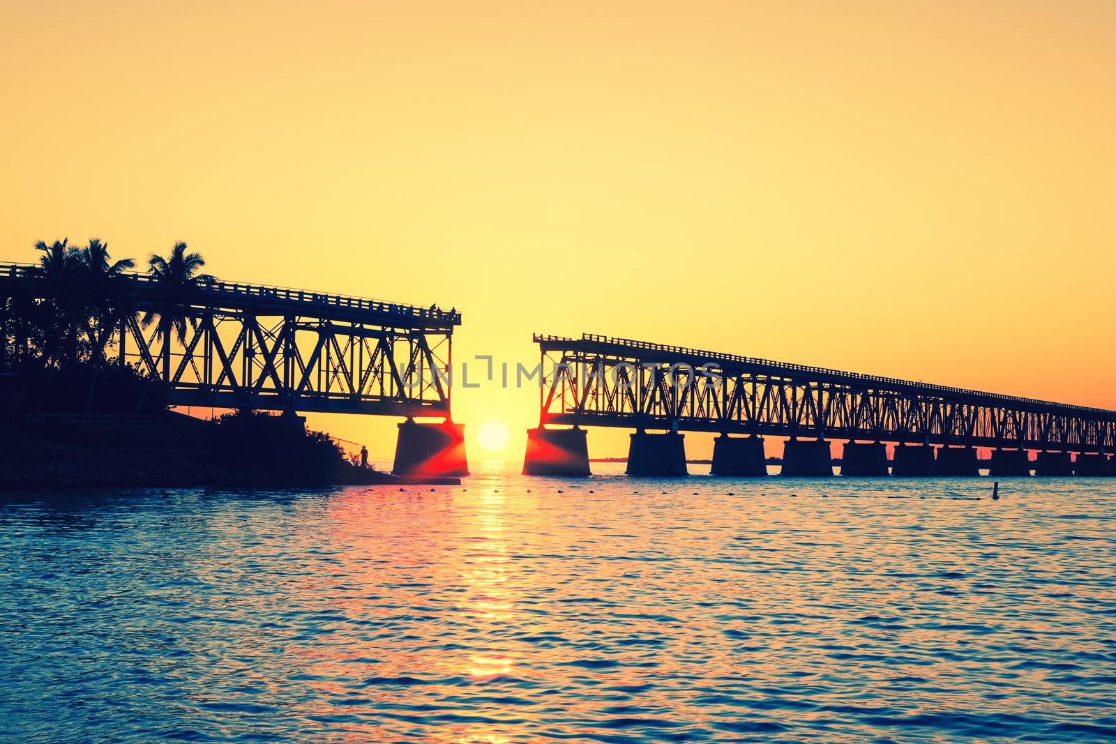 Sunset with famous broken bridge, Key West