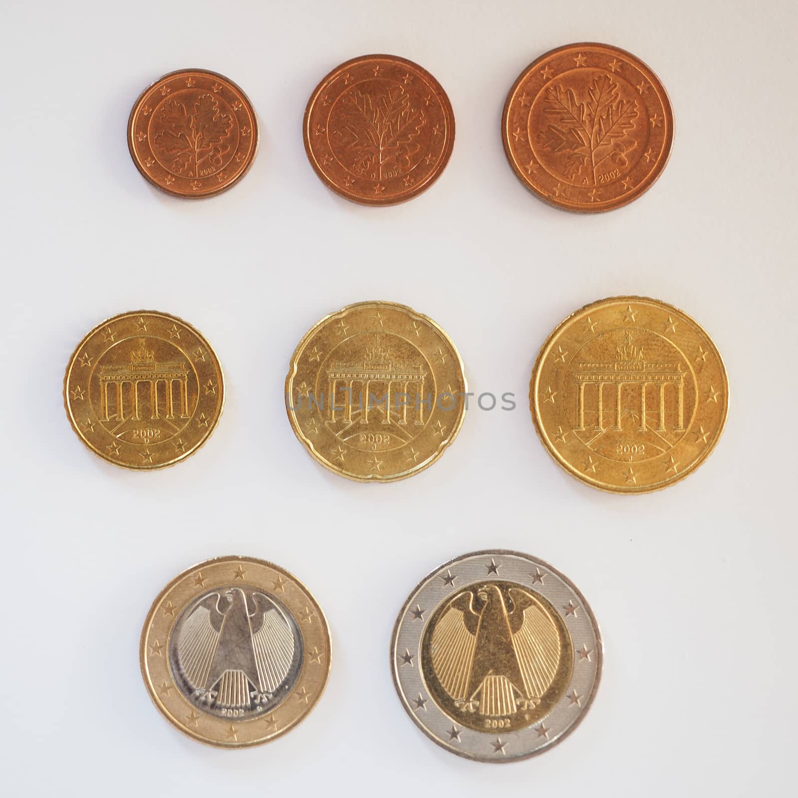 Full series of Euro coins currency of the European Union isolated over white