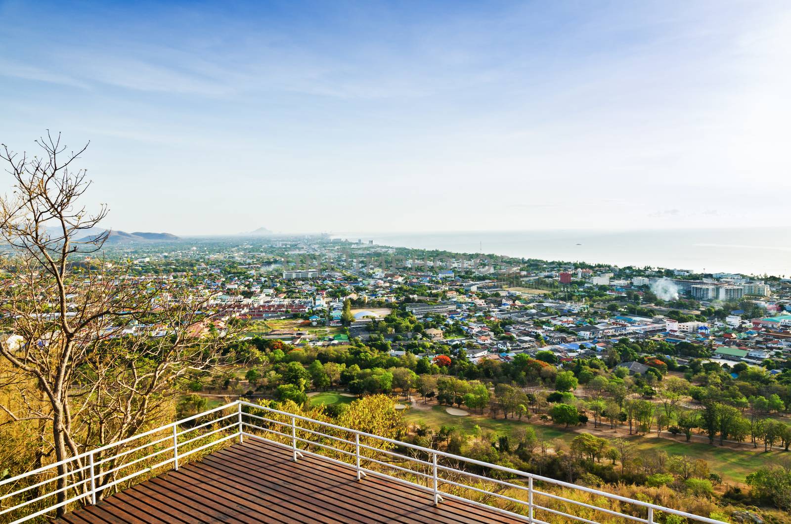 View point Hua Hin city at morning beautiful scenery town seaside in Prachuap Khiri Khan Province of Thailand.