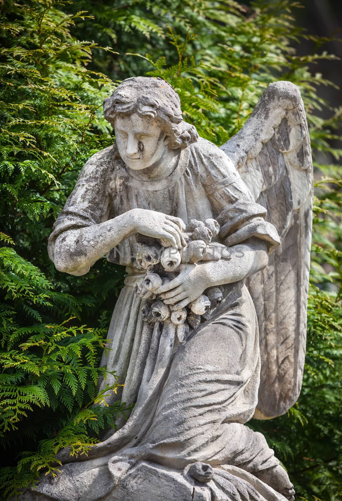 Old statue on grave in the Lychakivskyj cemetery of Lviv, Ukraine.