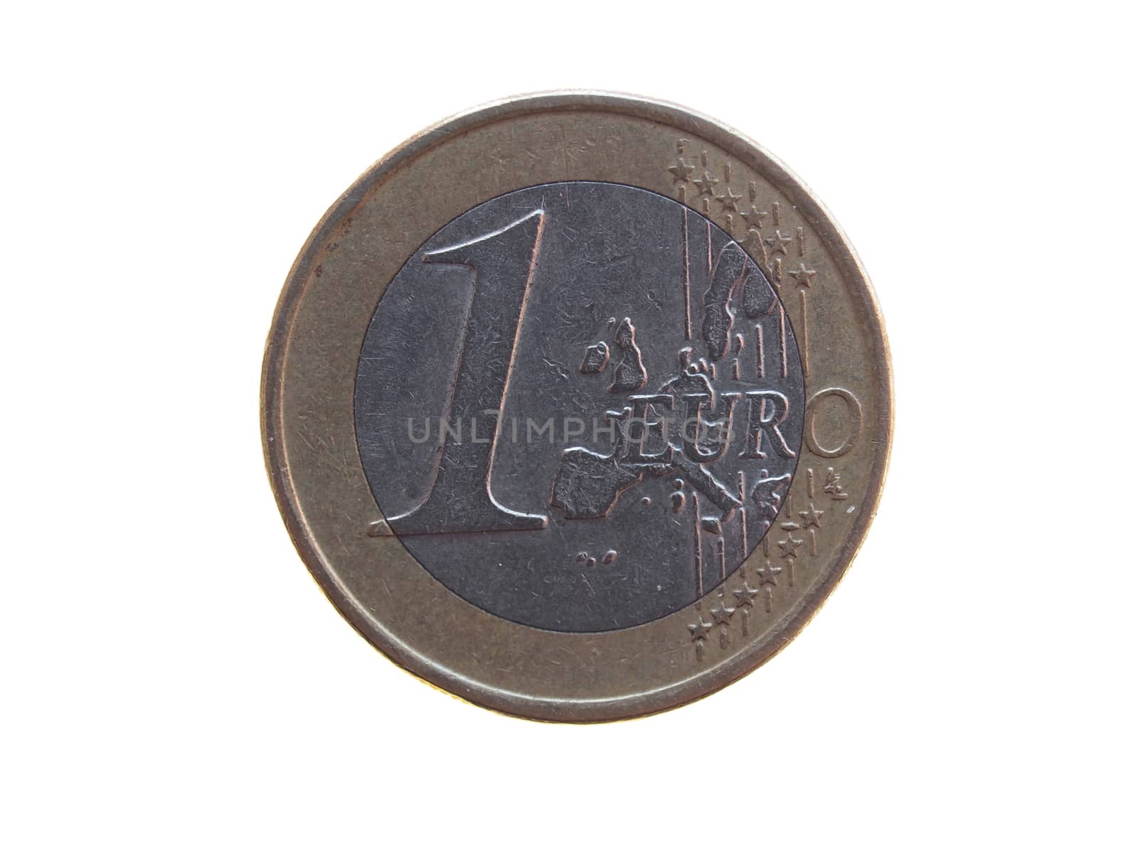 One euro (EUR) coin - legal tender of the EU - isolated over white background