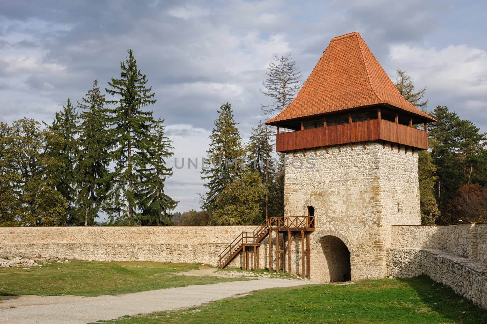 Entrance to medieval saxon fortress in Rasnov, Transylvania, Brasov, Romania