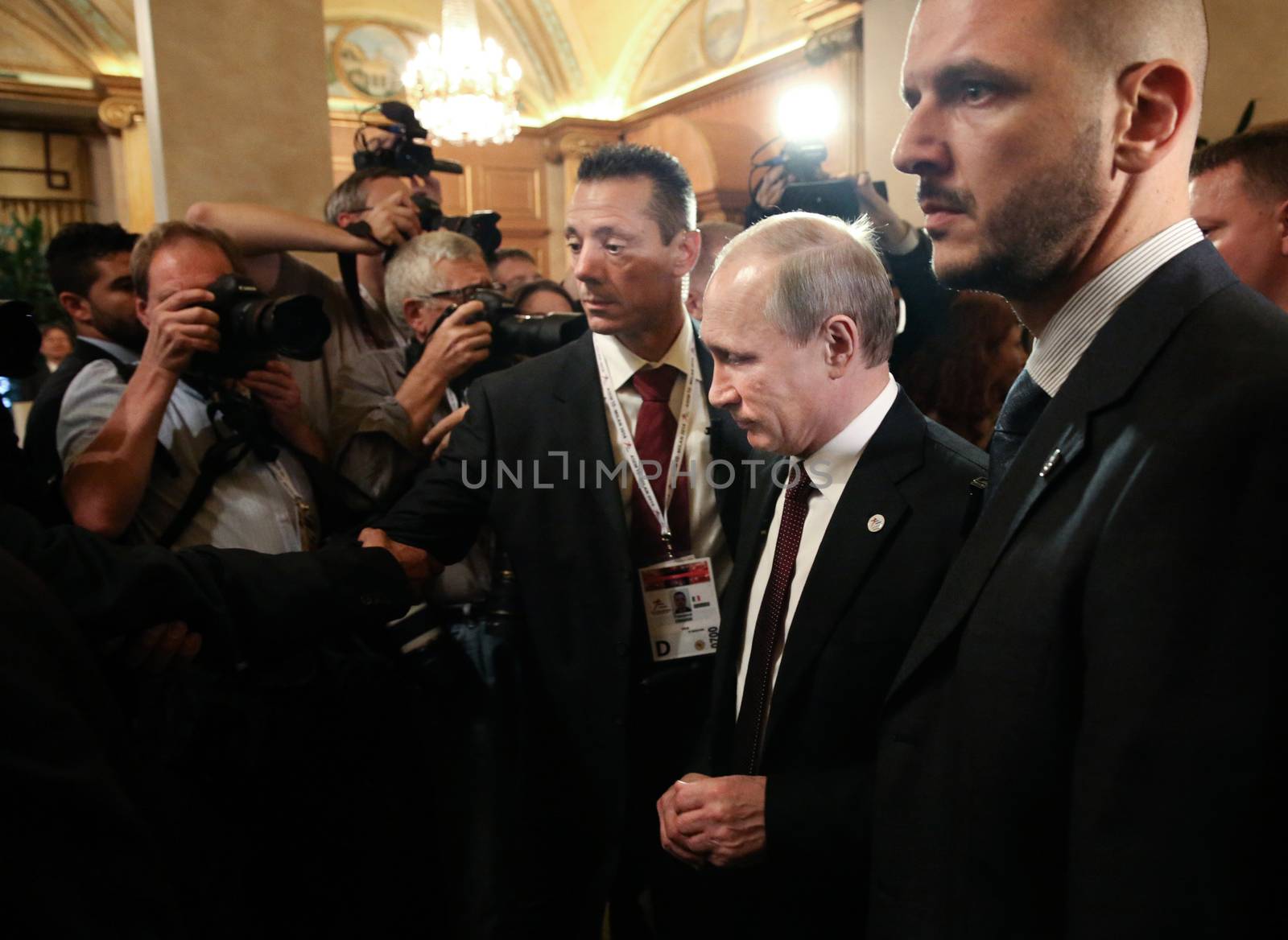 MILAN, ITALY - Oct 17, 2014: Russian President Vladimir Putin during a meeting on the ASEM summit of European and Asian leaders in Milan