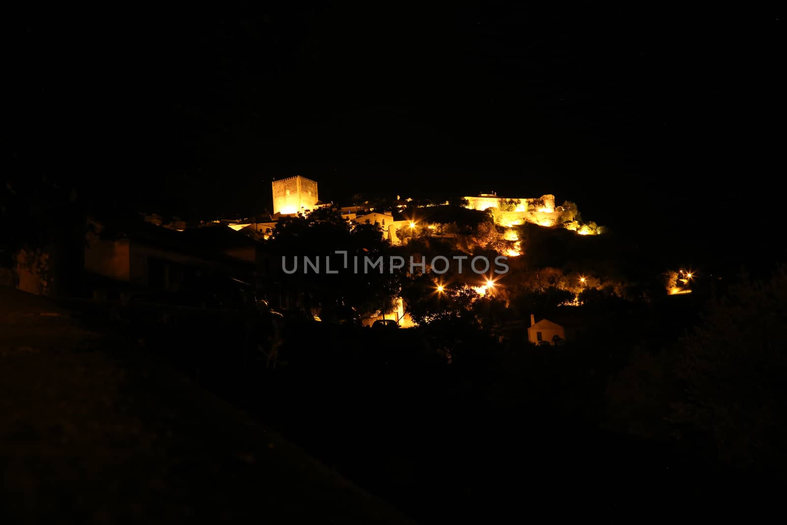 The illuminated village of Castelo de Vide in Portugal