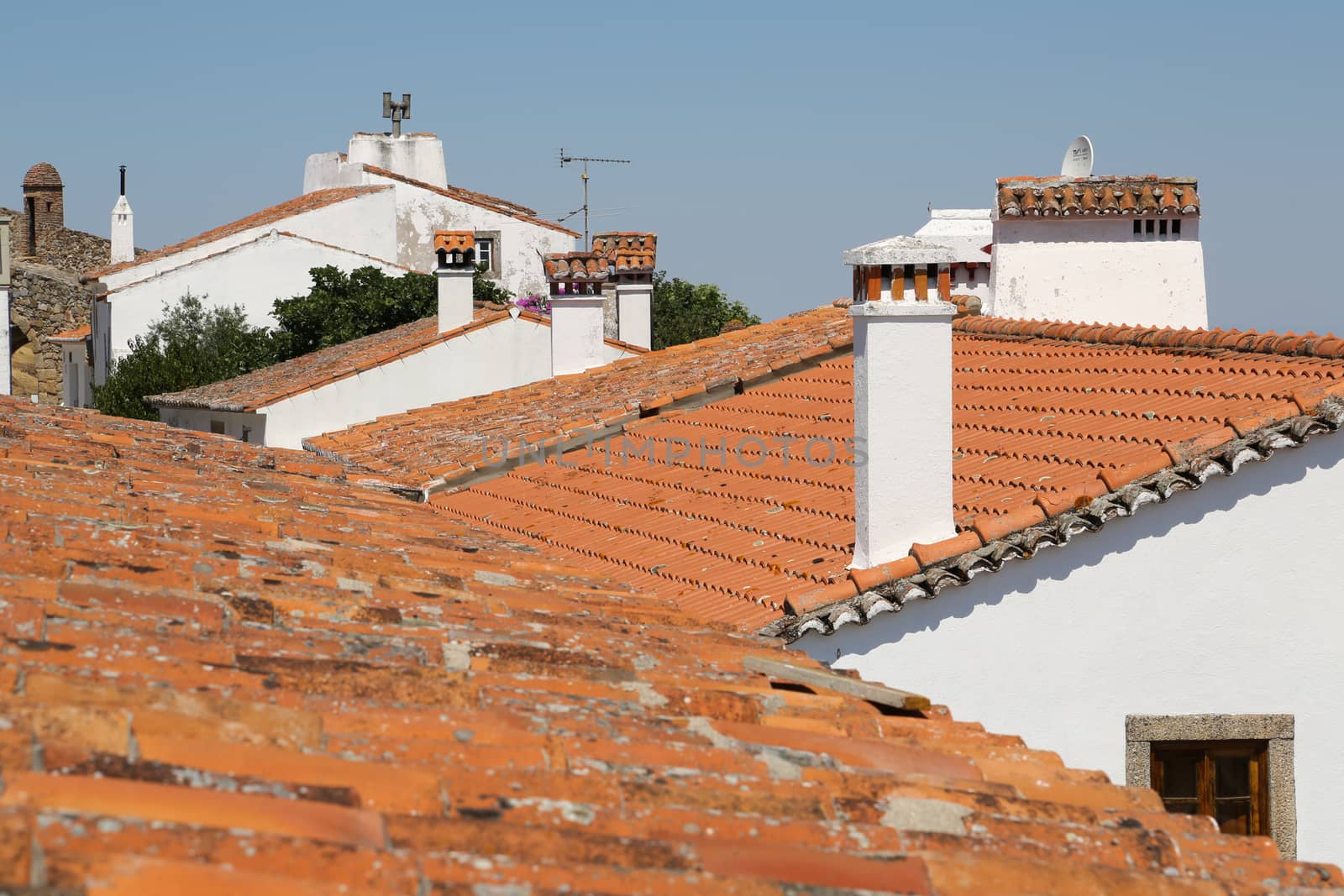 The narrow streets, white houses and medieval castle of Marvao in Portugal