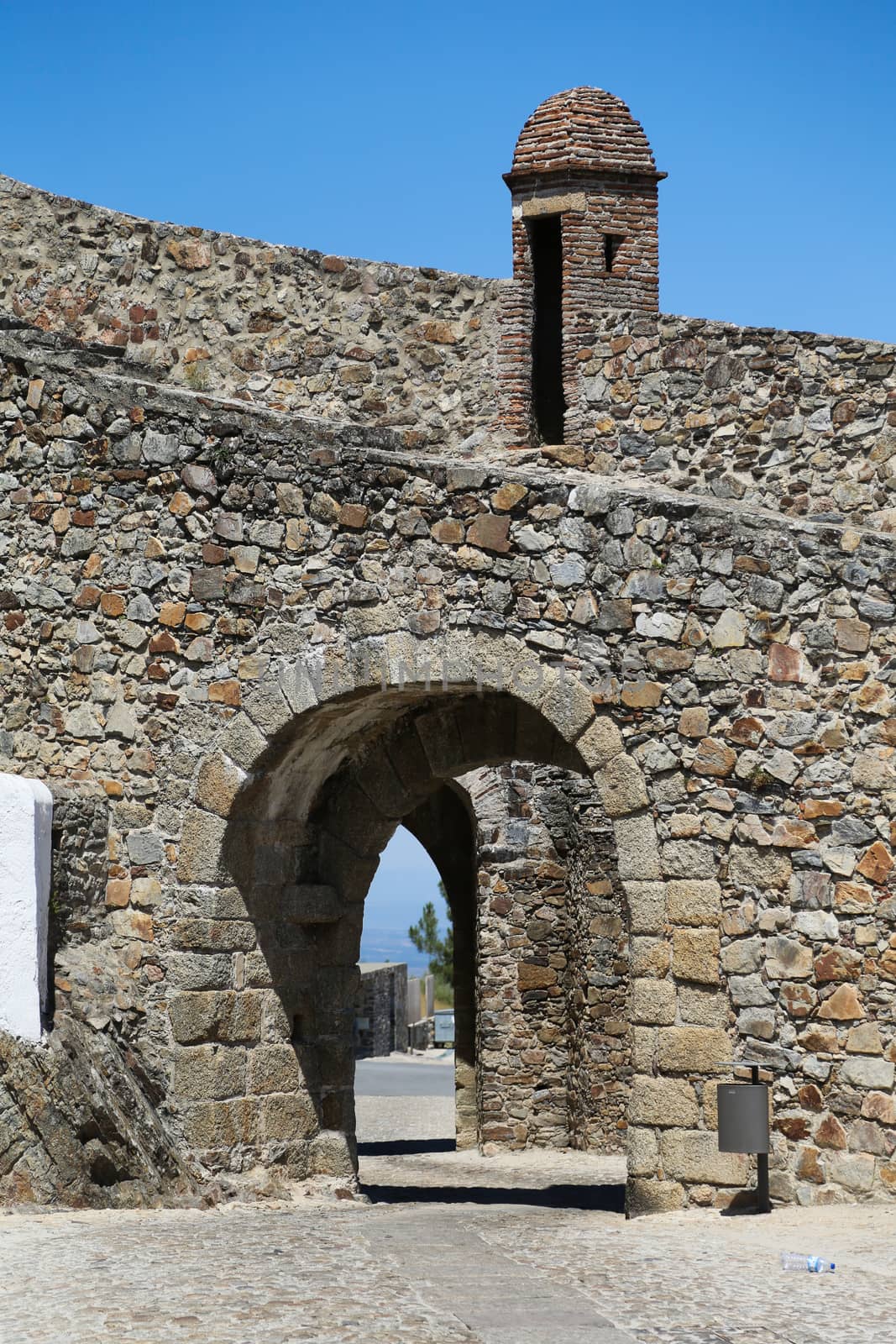 The narrow streets, white houses and medieval castle of Marvao in Portugal