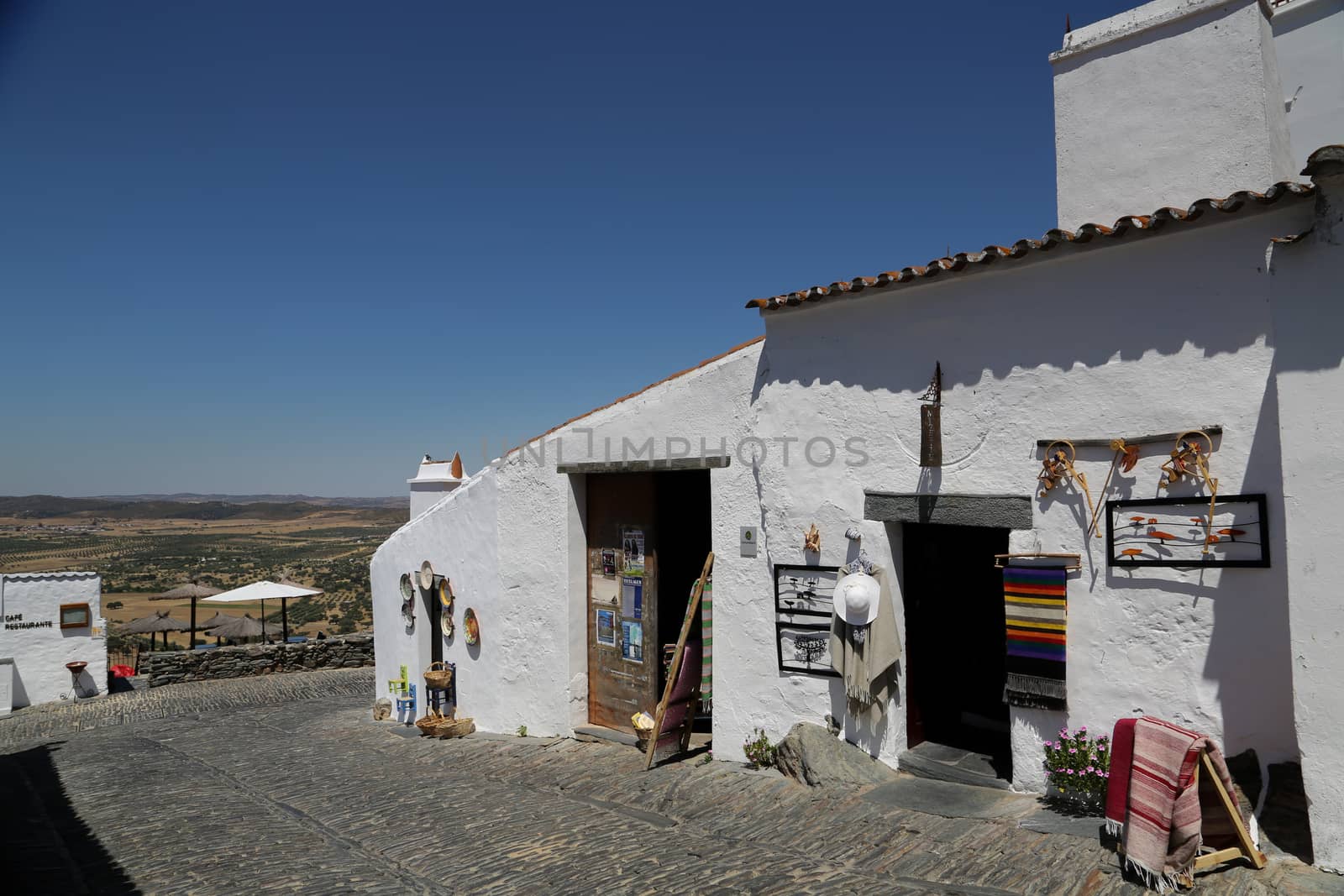 The Medieval Fortress of Monsaraz with the typical white narrow streets
