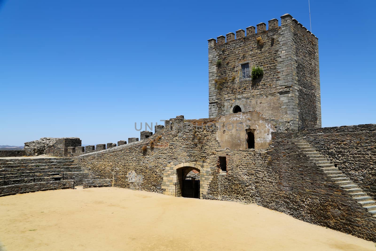 The Medieval Fortress of Monsaraz with the typical white narrow streets
