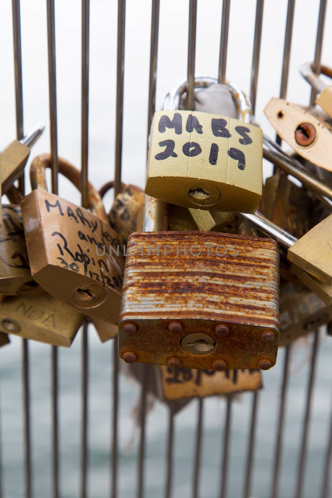 The locks at the fence of Pont des Arts in Paris