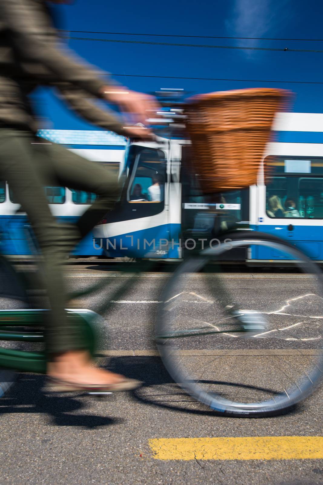 City transportation concept - commuting methods - on bike, by car, by bus, your choice