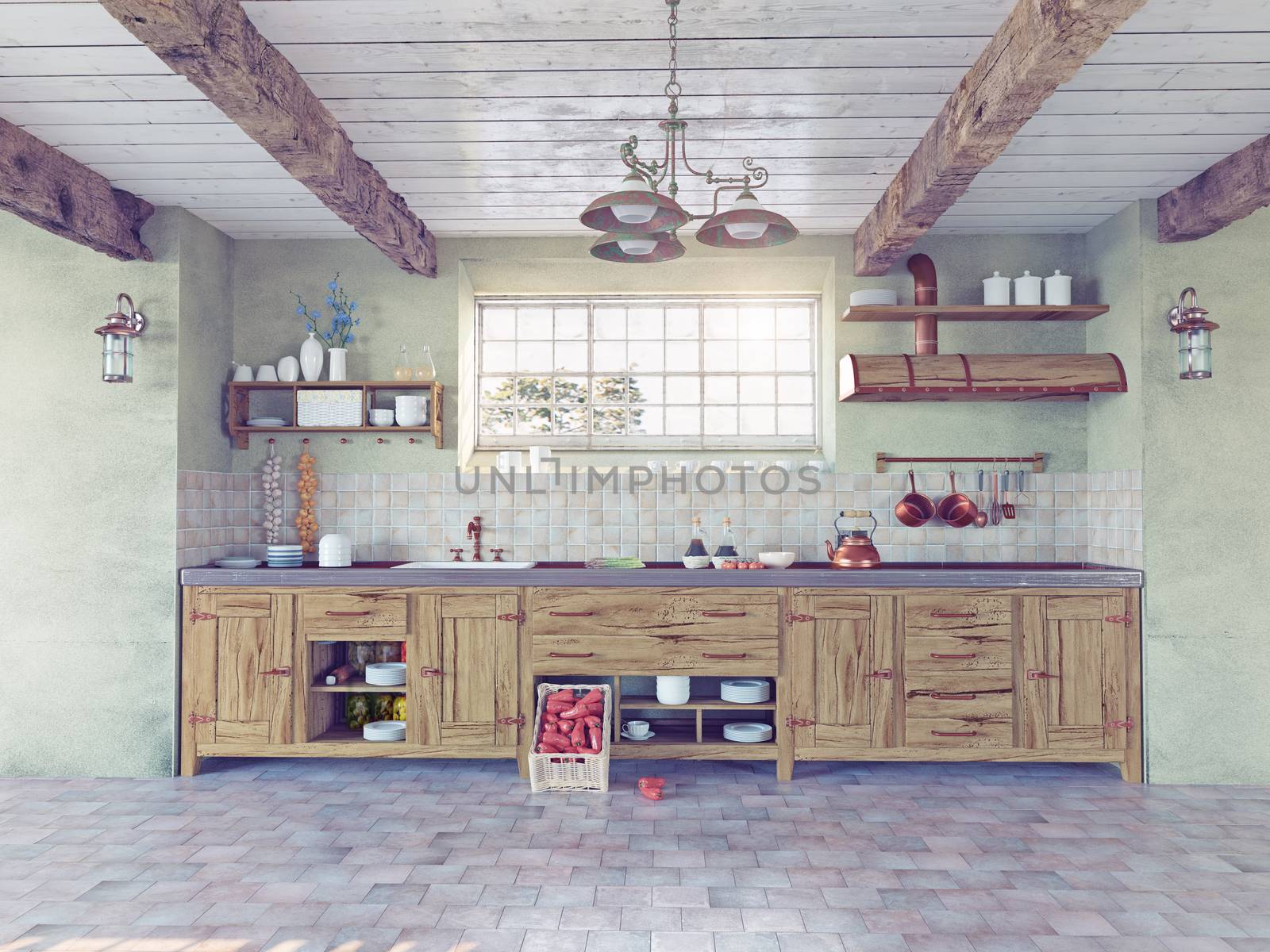 beautiful old-style kitchen interior. 3D concept