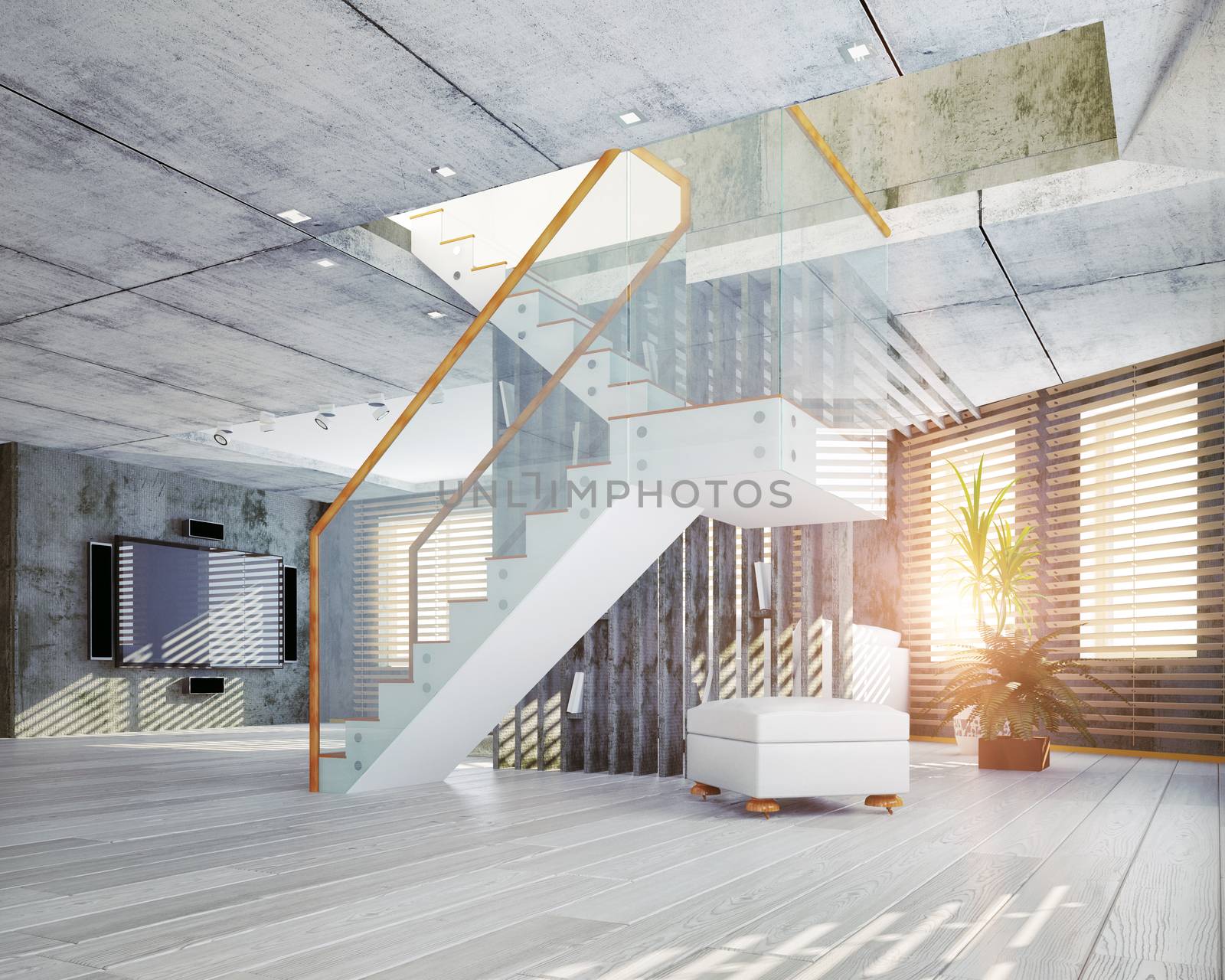 Modern loft interior. Contemporary design concept 3d