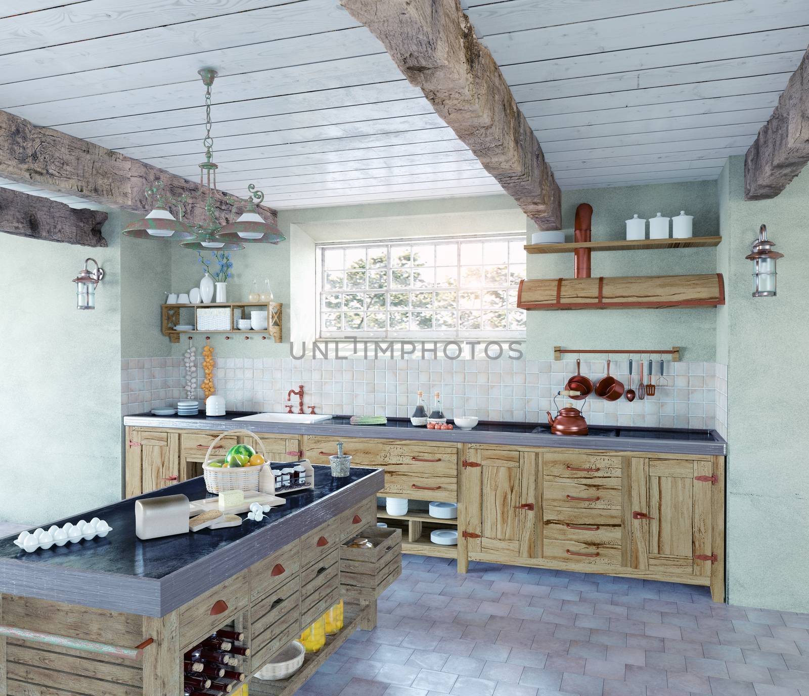 beautiful old-style kitchen interior. 3D concept