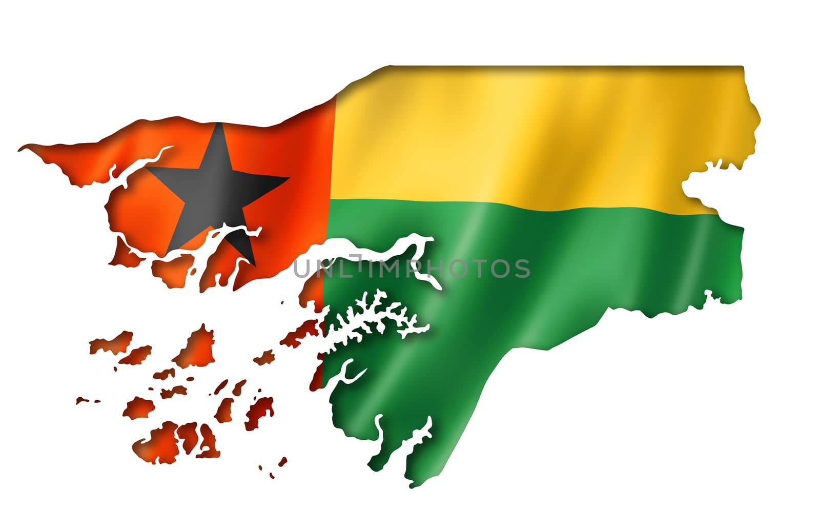 Guinea Bissau flag map, three dimensional render, isolated on white