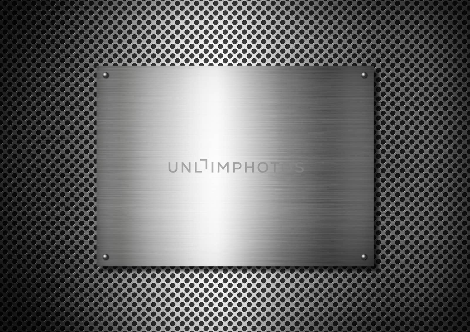 Silver Metal texture plate with screws on a aluminium grid background