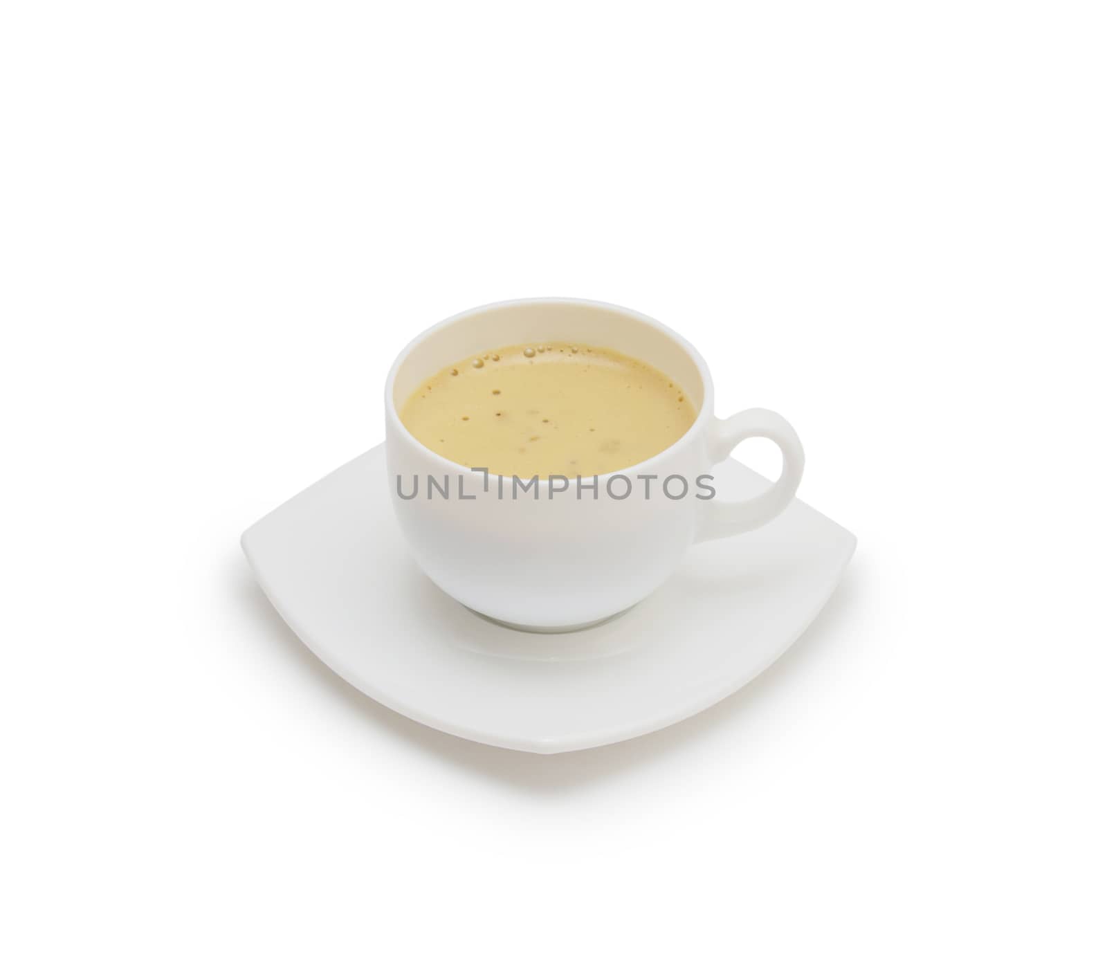 Coffee cup and saucer on a white background.