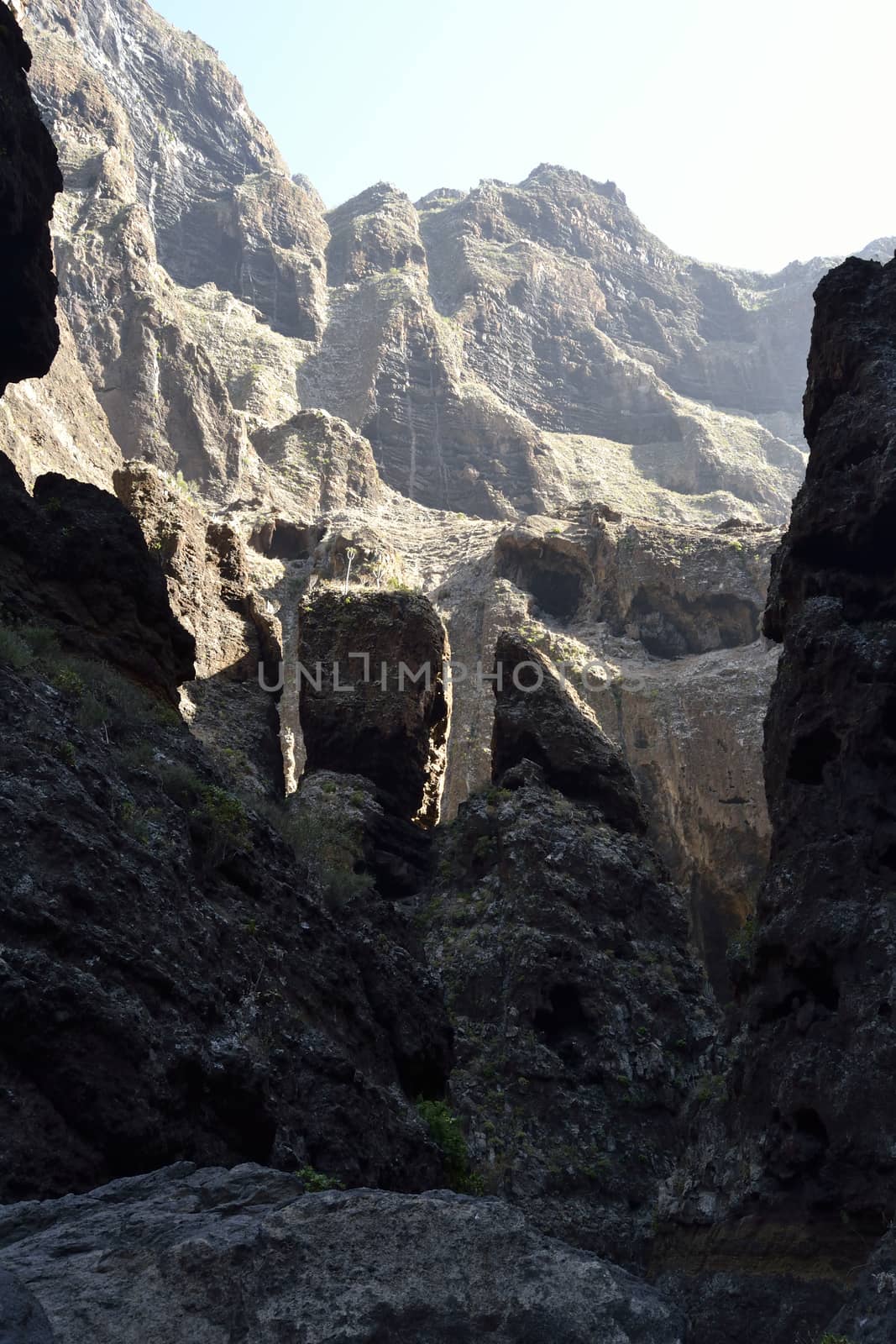 walk throuh the Masca canyon, Tenerife, Spain. beautiful and steep gorge.