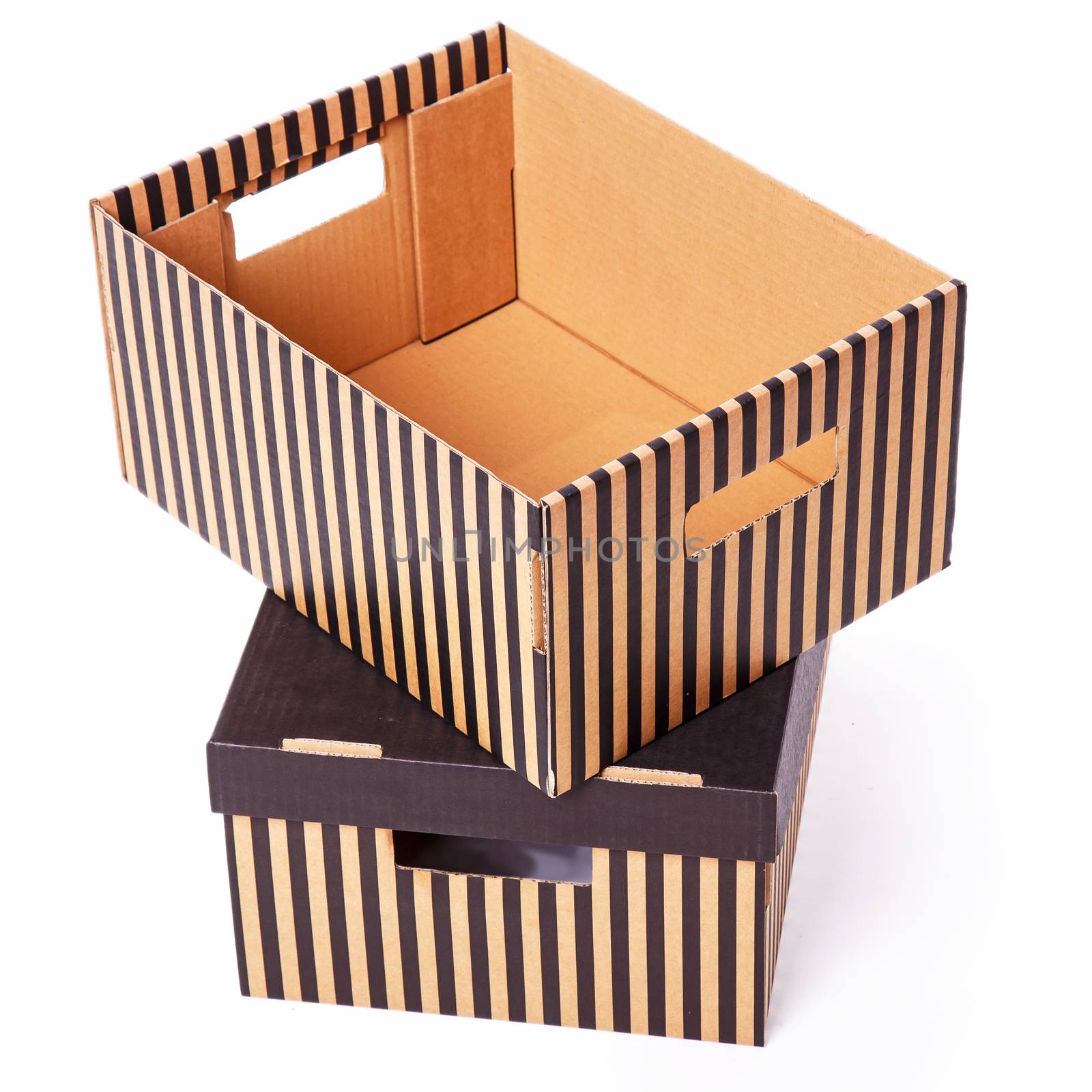 Package, delivery. Few striped boxes on a white background