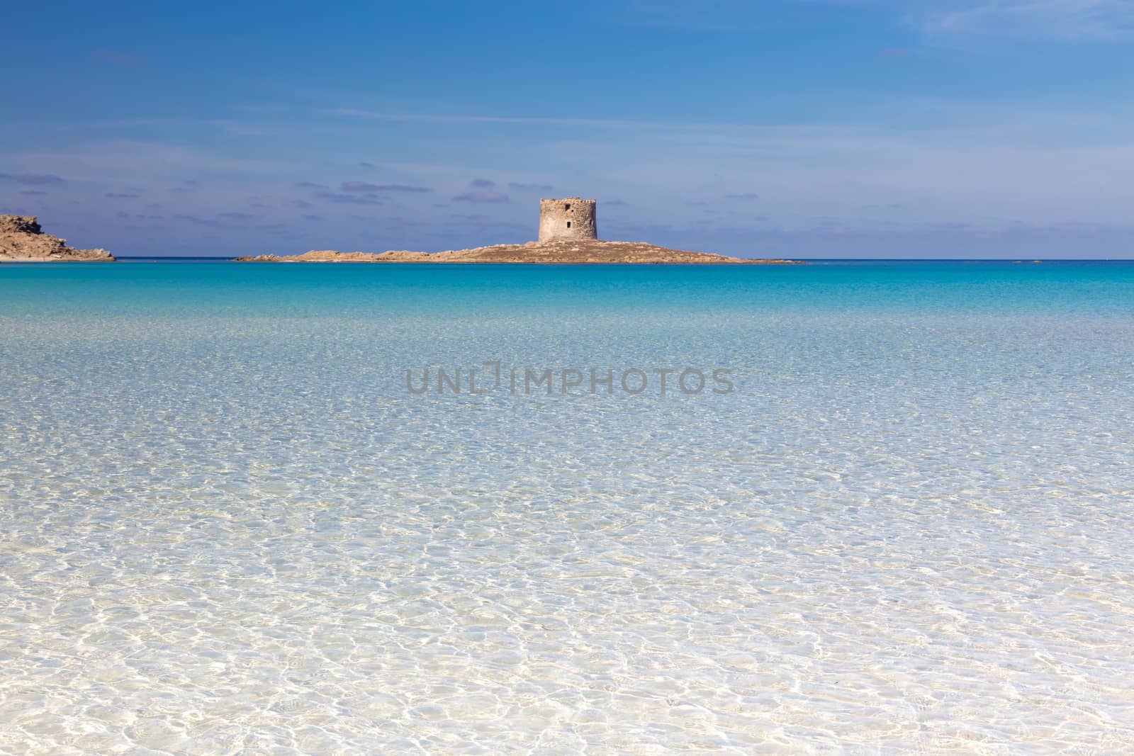 Beautiful turquoise blue mediterranean Pelosa beach near Stintino,Sardinia, Italy.