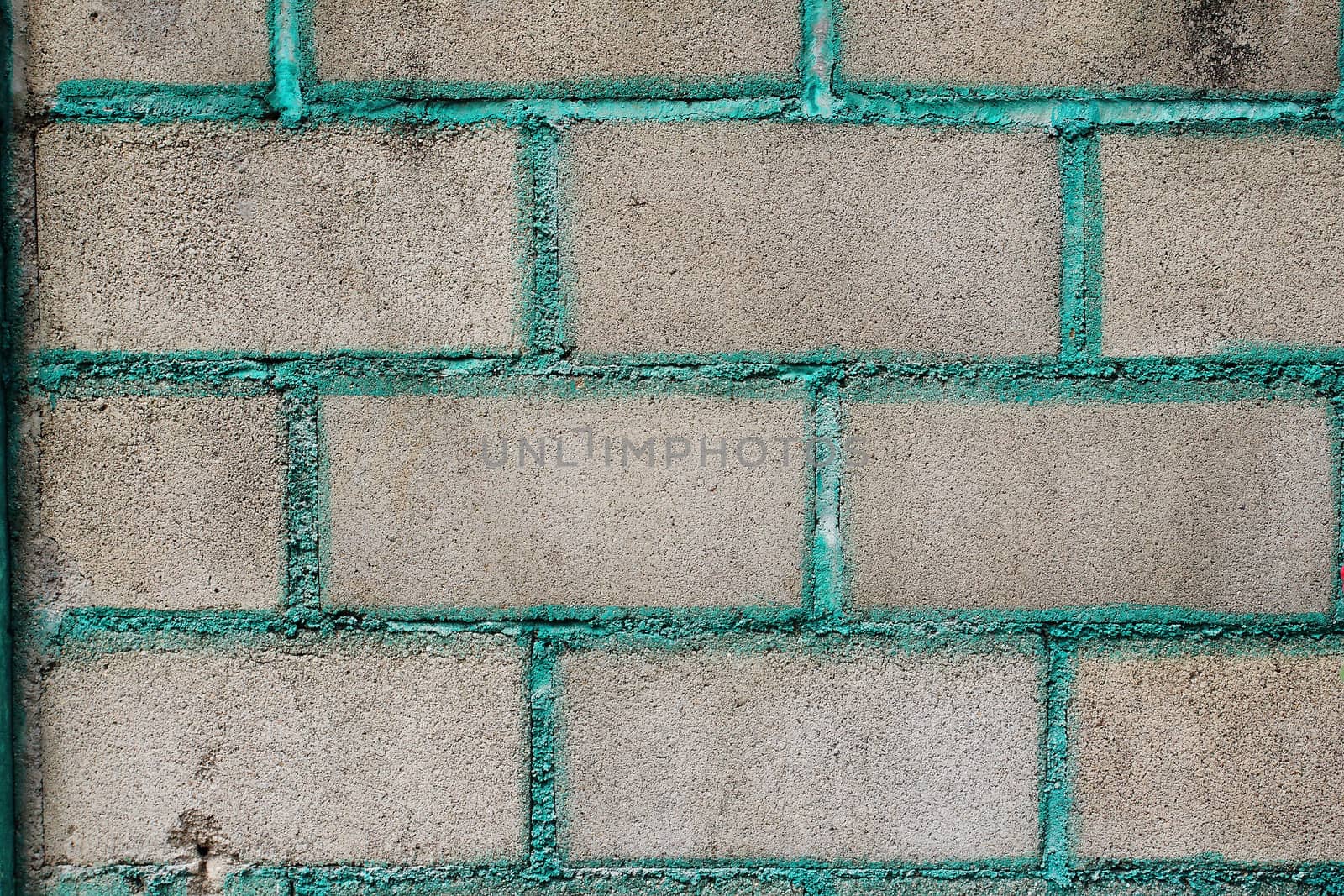 The brick wall paint the joint with green.
