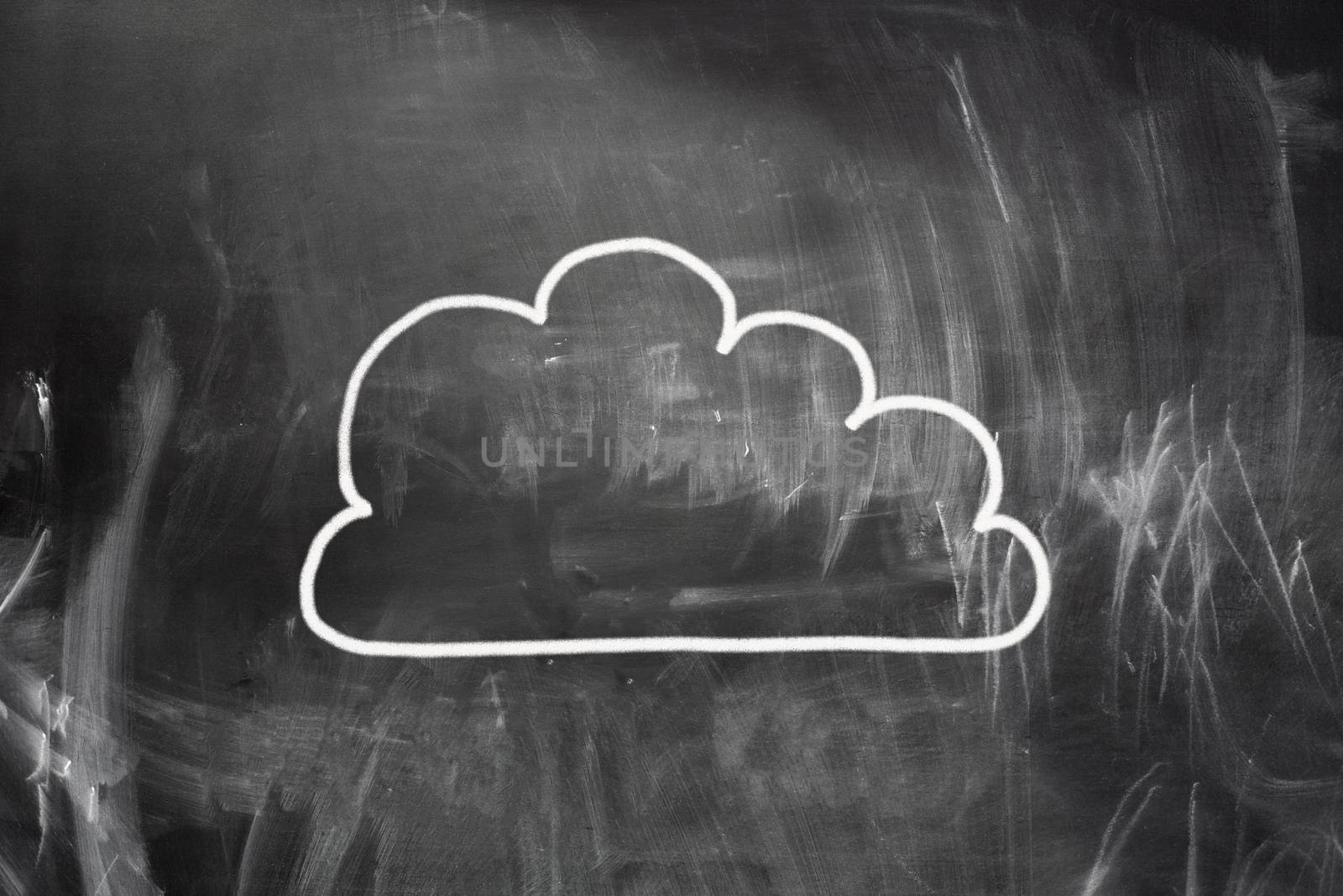 Cloud computing concept. Cloud draw with white chalk on blackboard