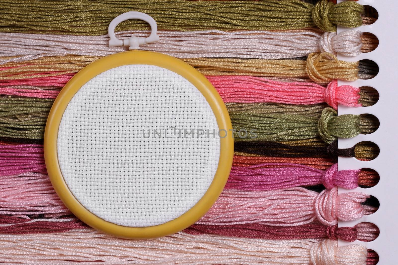 Round tambour for cross stitch on sacking