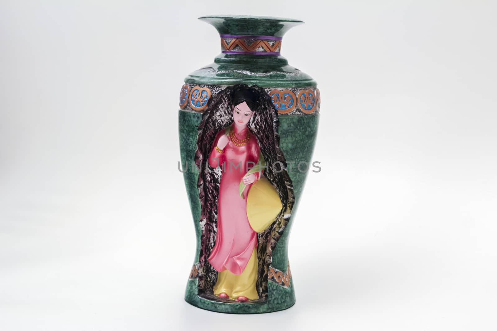 Vase with carved bas-relief of Vietnamese girls