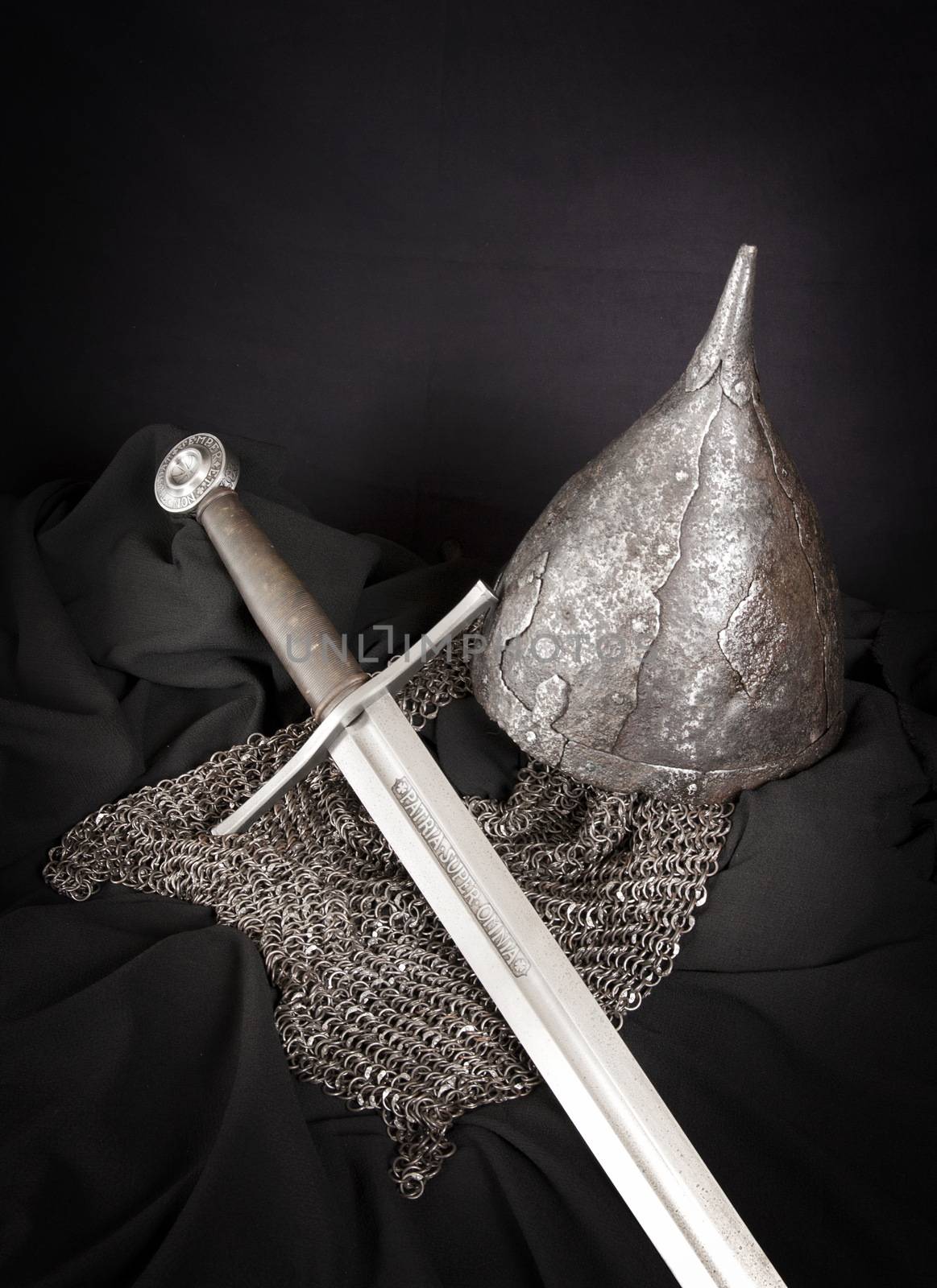 Armour of the medieval knight. Metal protection of the soldier against the weapon of the opponent