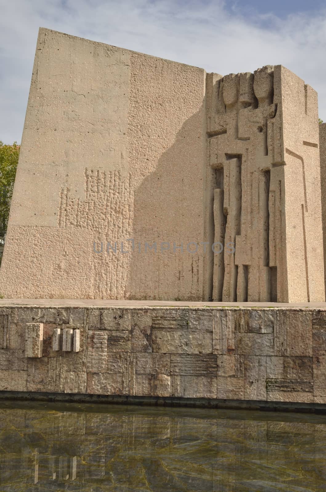 One of the scultures of the monument to the Discovery of America in the Gardens of Discovery Plaza de Colon in Madrid, Spain. It is a work of Vaquero Turcios, a painter, sculptor and architect Spanish.