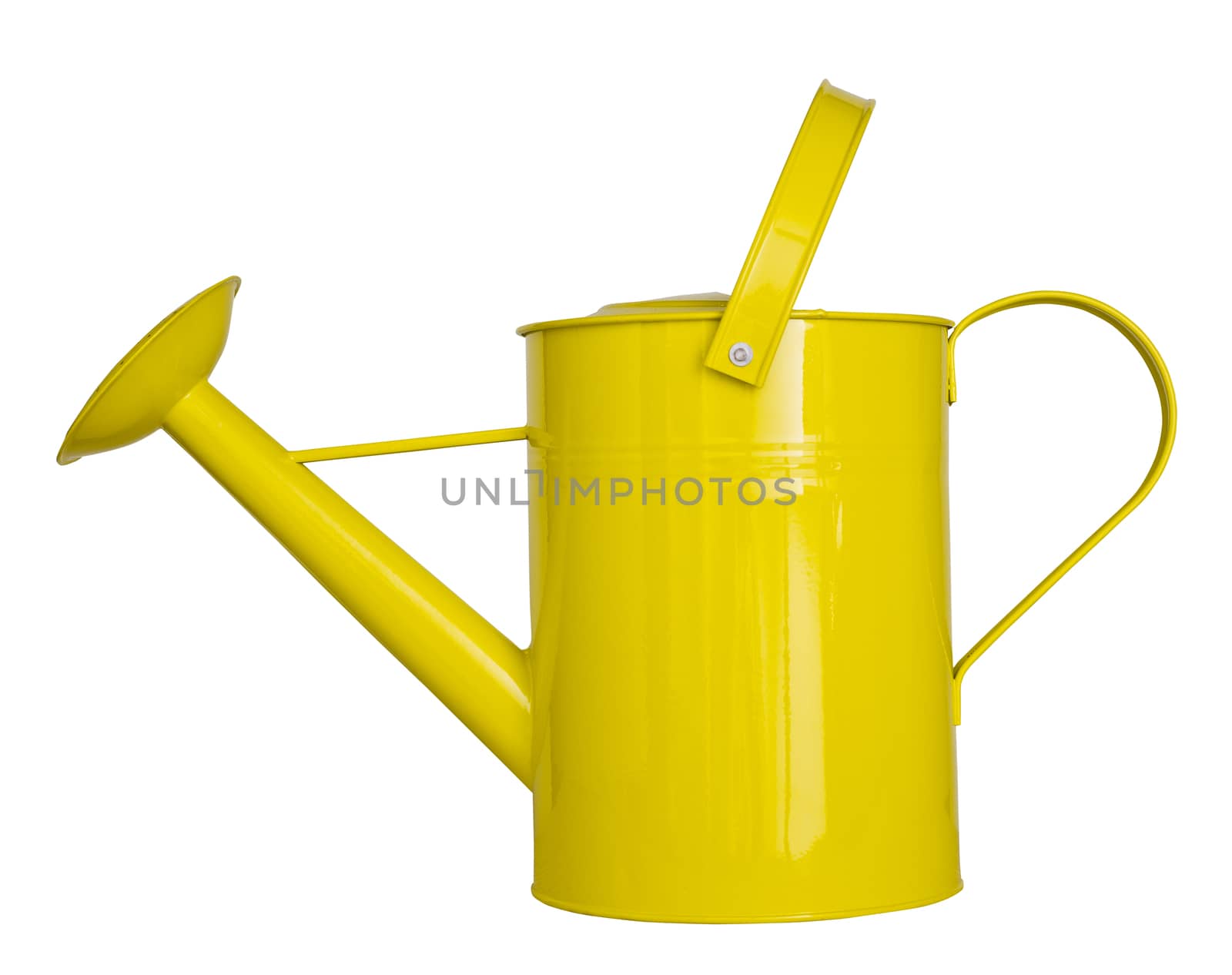 Yellow watering can isolated on a white background clipping path