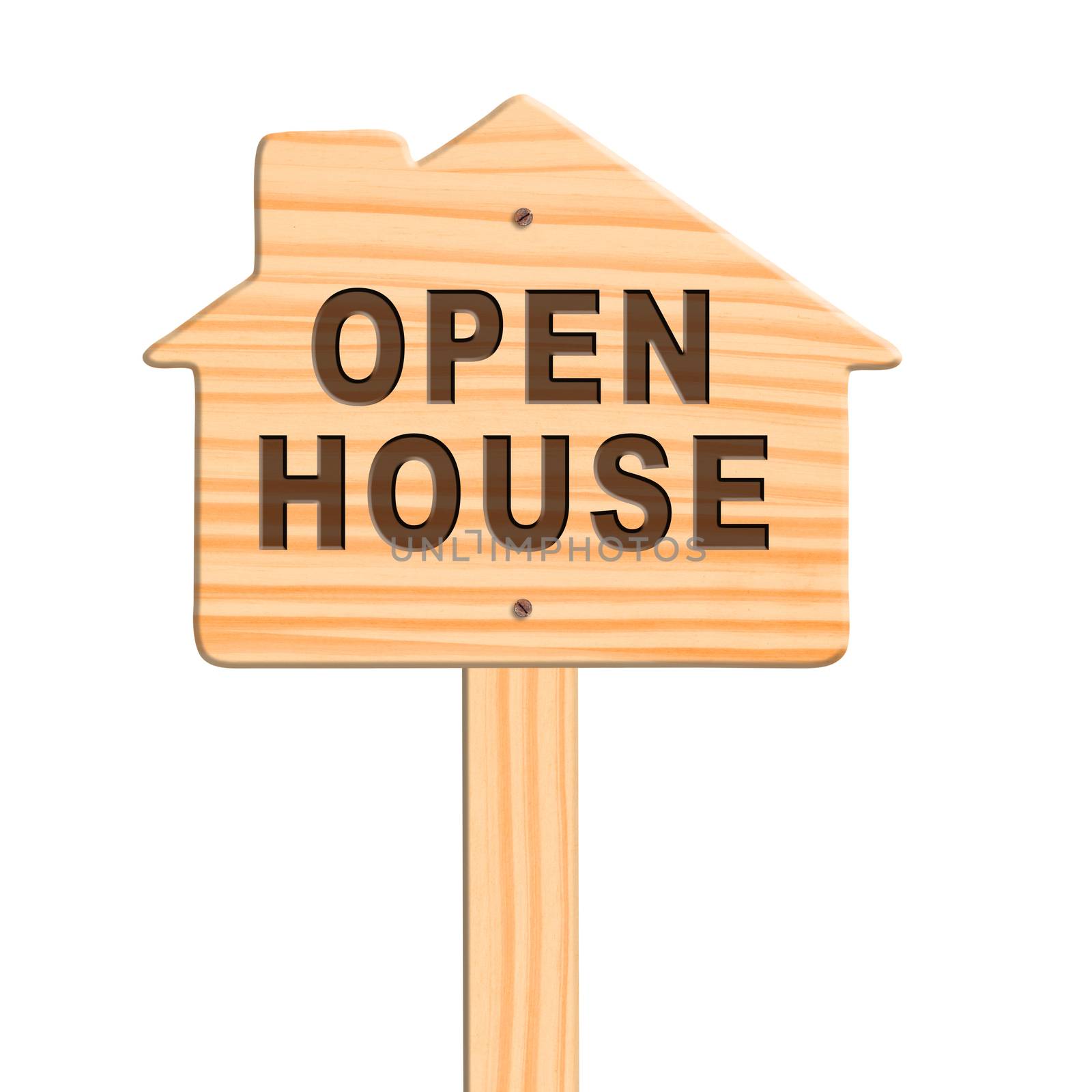 Open house sign isolated in white background, clipping path.