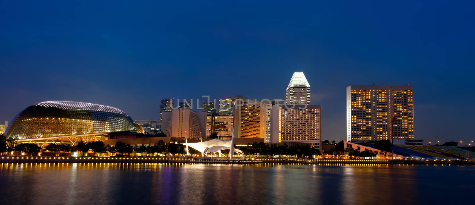 Singapore skyline at night. View from the marina.