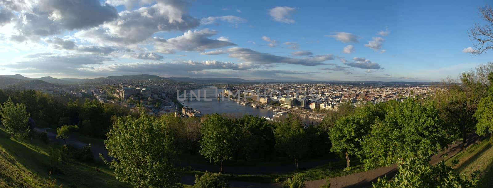 Panoramic view of Budapest with blue sky
