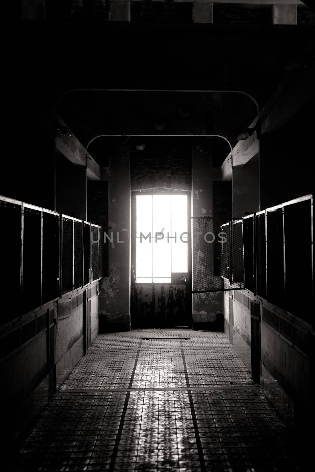 Dark and abandoned interior of a power plant