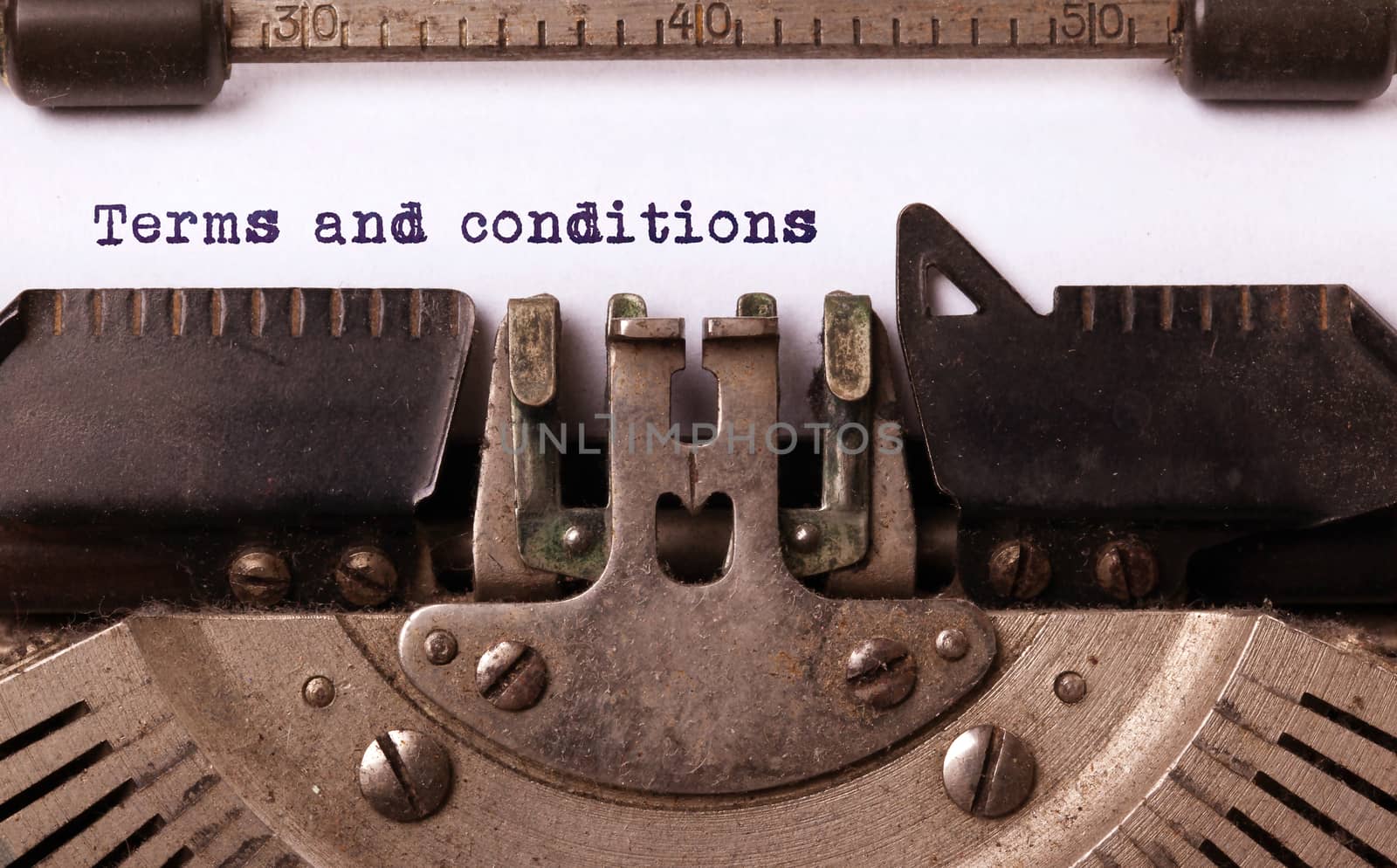 Vintage inscription made by old typewriter, terms and conditions