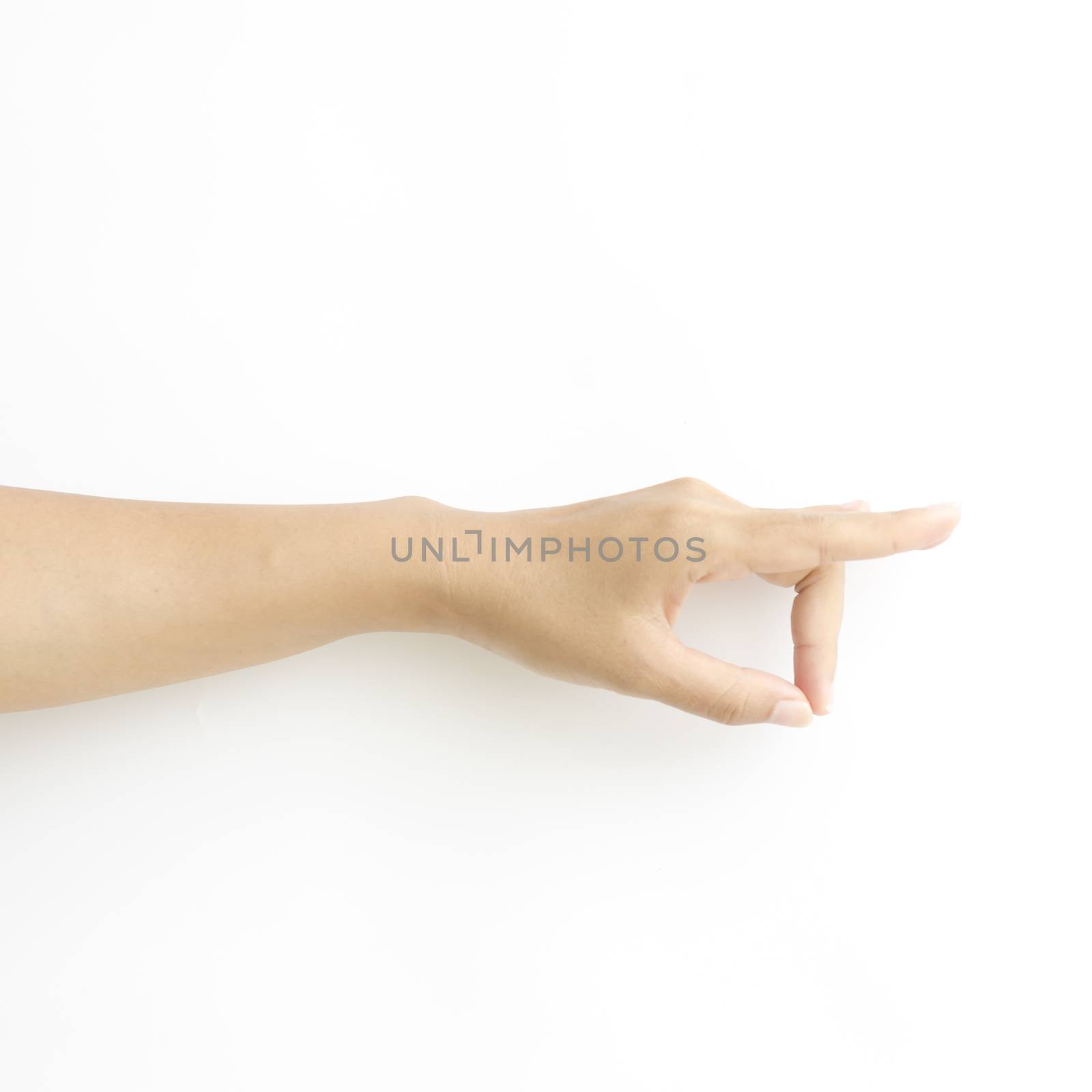 asia woman  hands hold sign on a white background