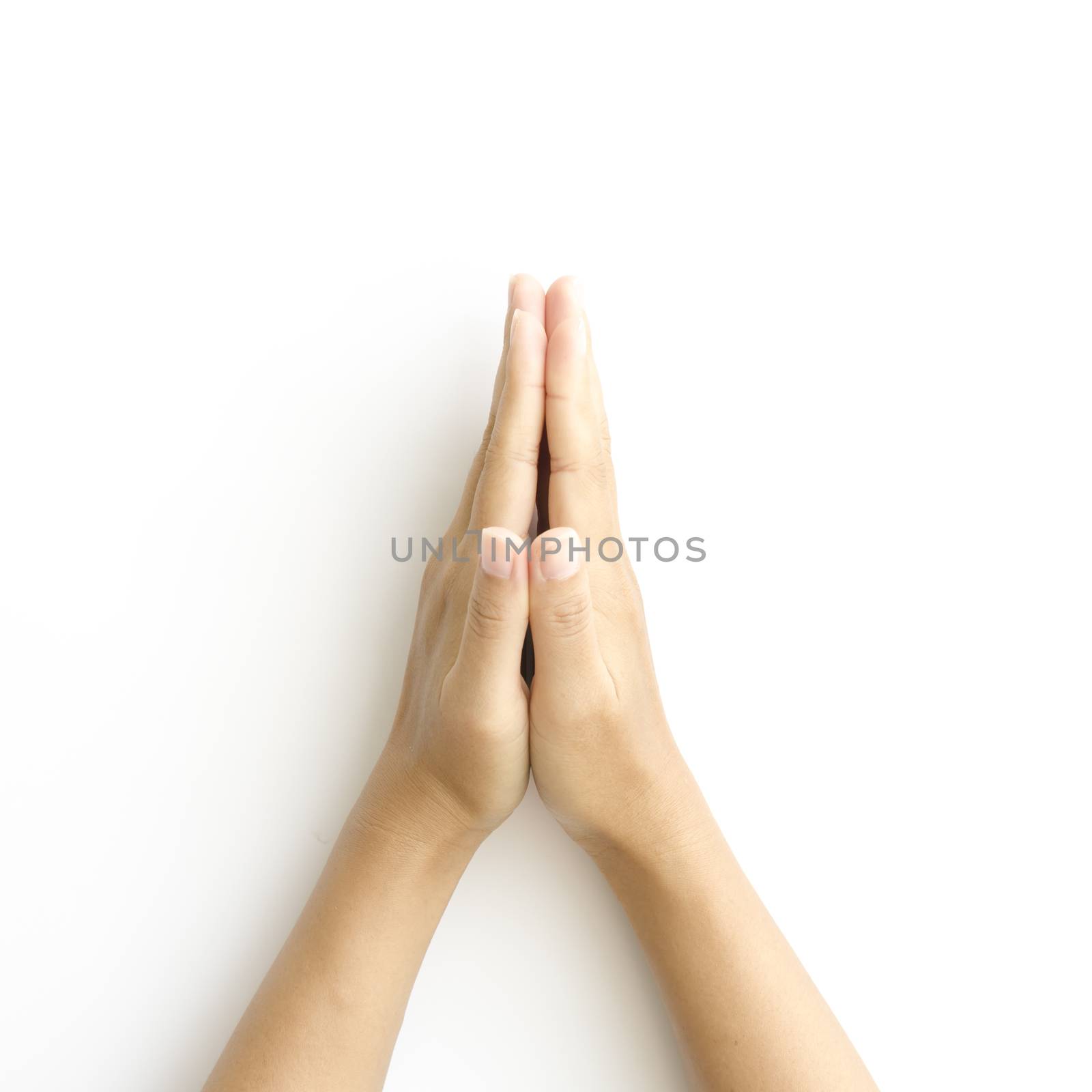 asia woman  hands hold sign on a white background