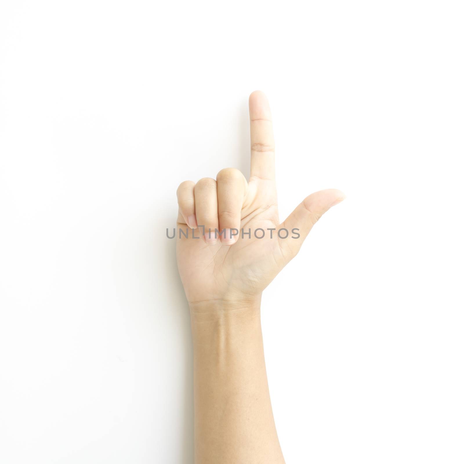 asia woman  hands hold sign on a white background