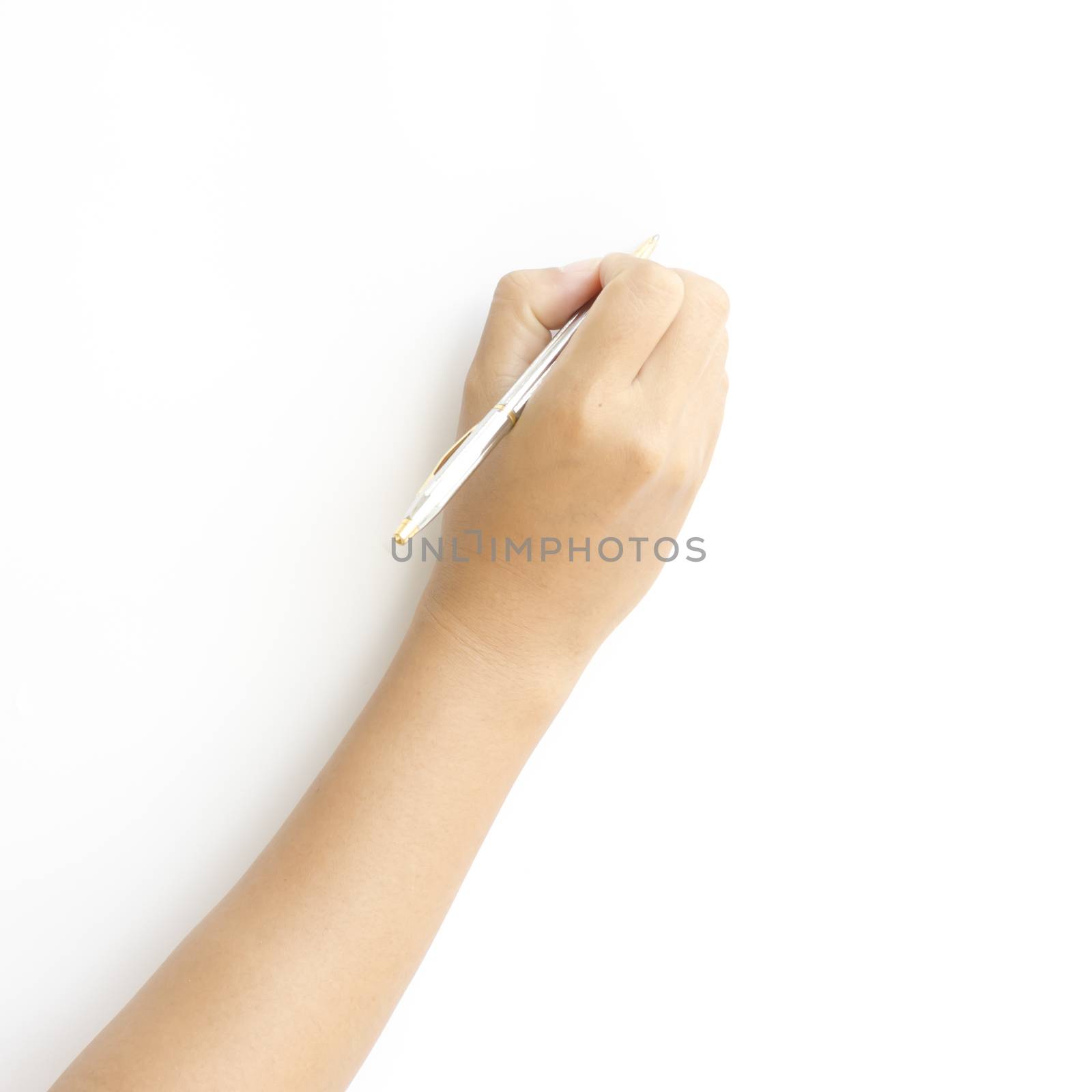 female hand writing on a white background