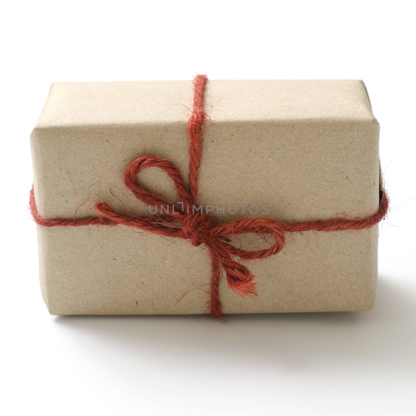 single craft cardboard gift box on a white background