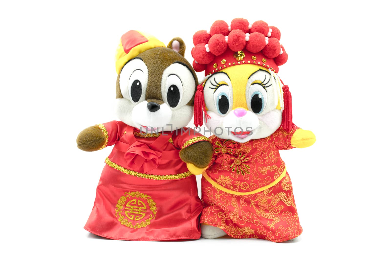 chinese wedding dolls happiness marriage wedding romantic isolated