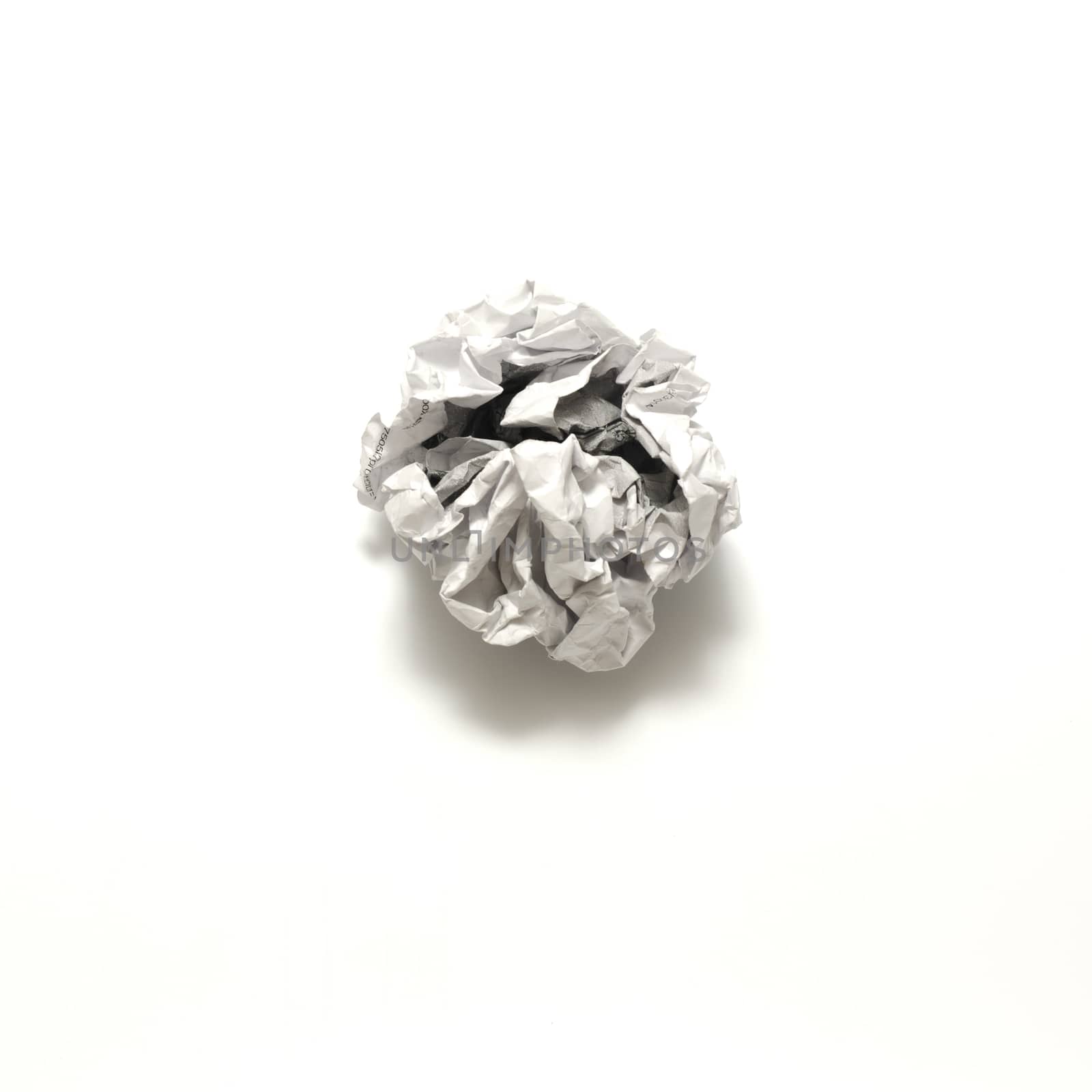 white crumpled paper ball on a white background