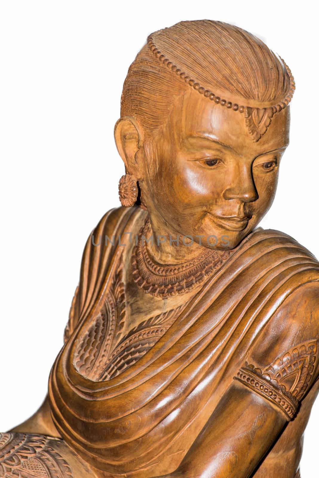 Wood carving statue female beauty isolated background