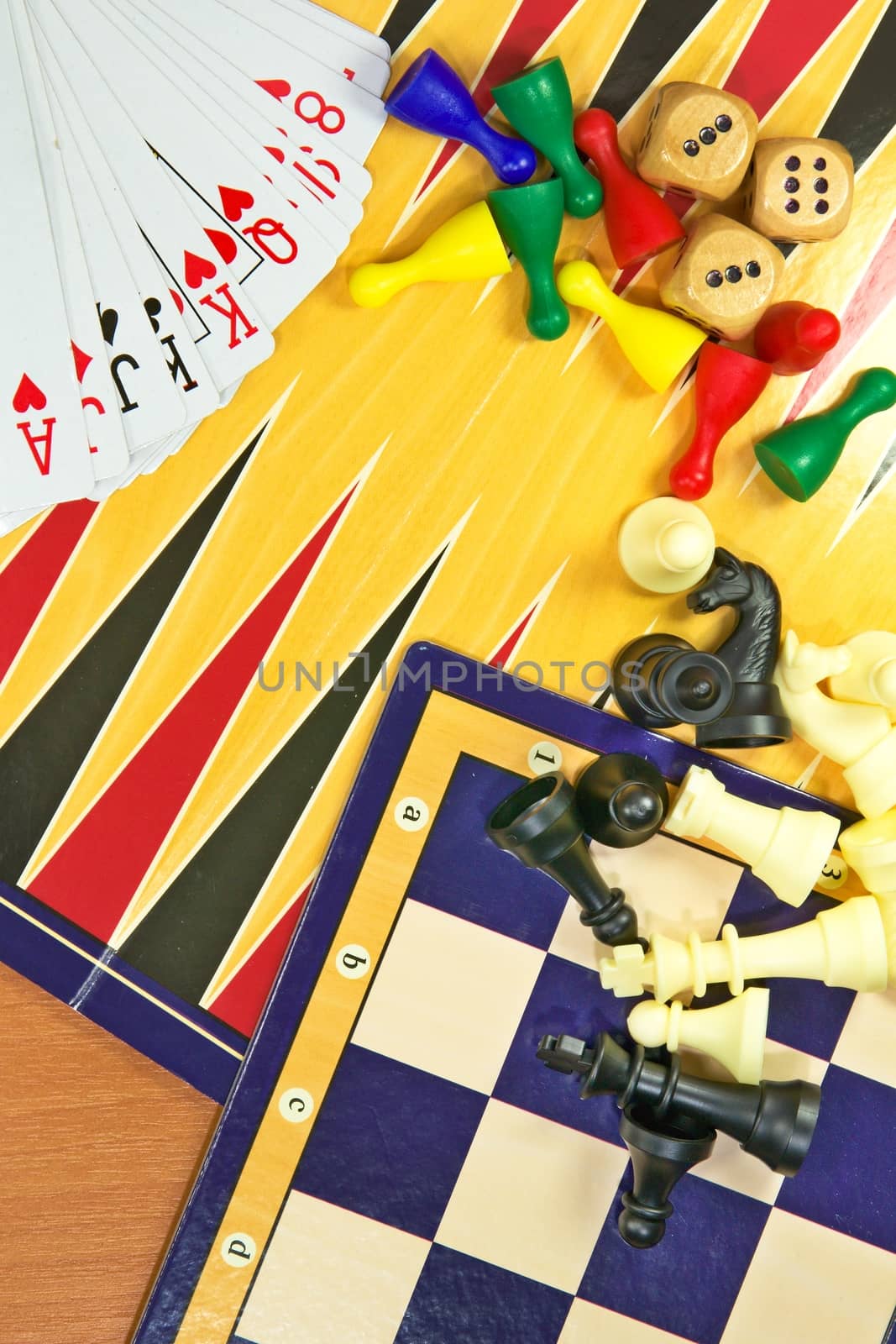 Photo shows a closeup of a various table games mix.