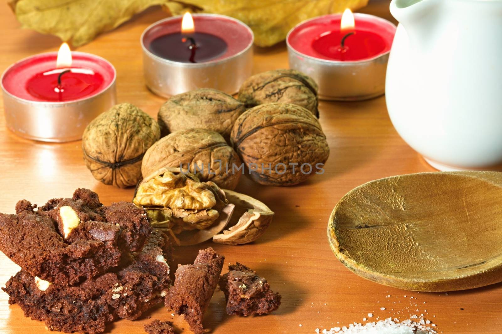 Photo shows a closeup of a various baking ingredients on a table.